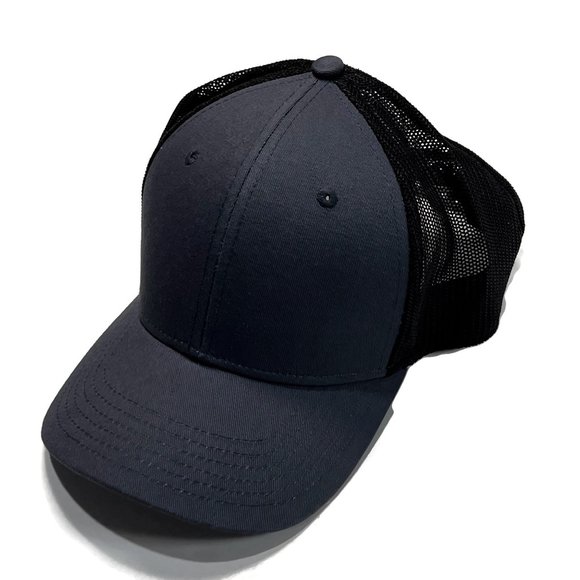 Outdoor Cap Baseball Hat Snapback Mesh Solid Blue Black - Picture 1 of 8